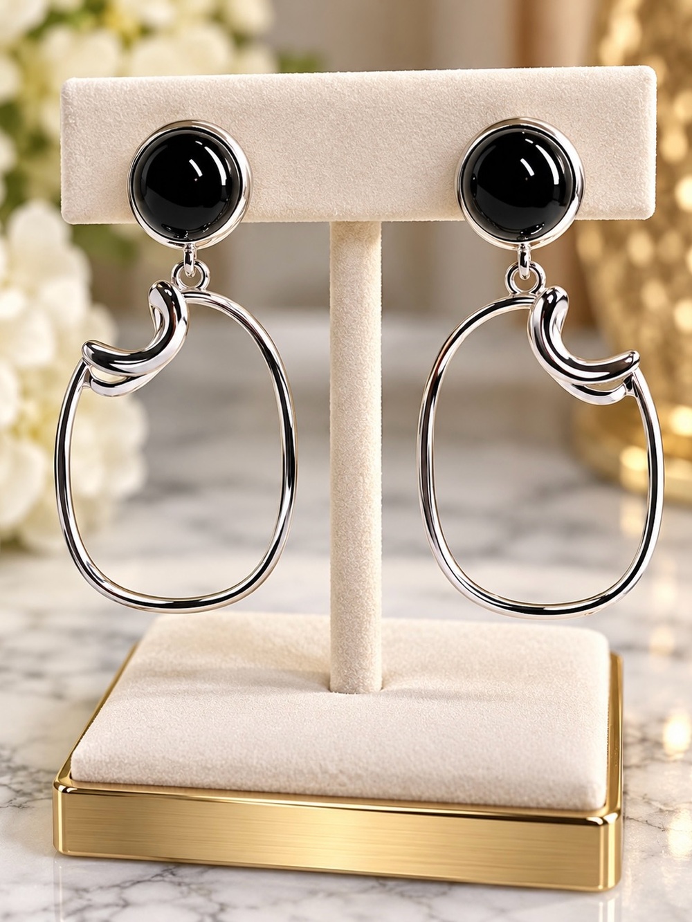 Sophie Blake Rumor Black Onyx Sterling Silver Unique Hoop Drop Earrings